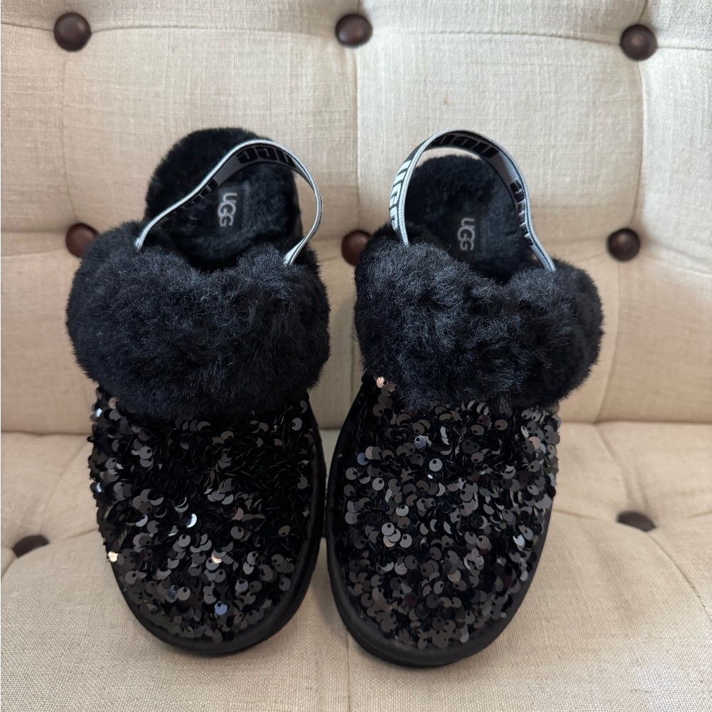 UGG Black Furry Slippers